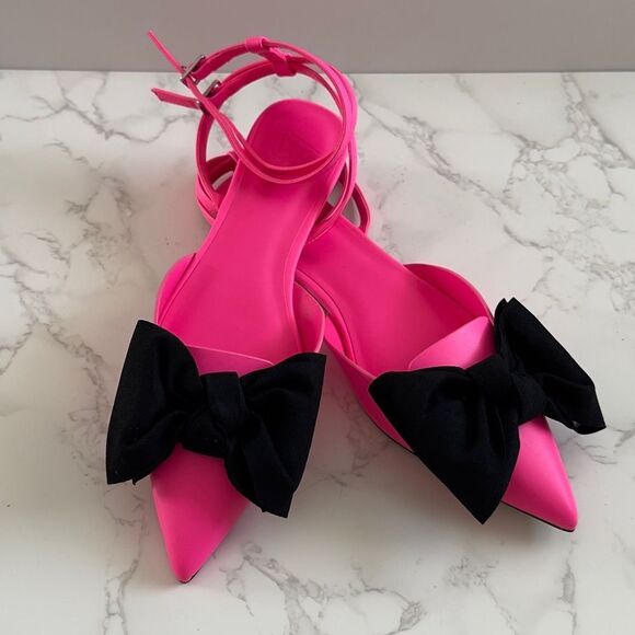 ⭕️ AAJ By Aminah Hot Pink Sudana Bow Strap Flats - Picture 4 of 8